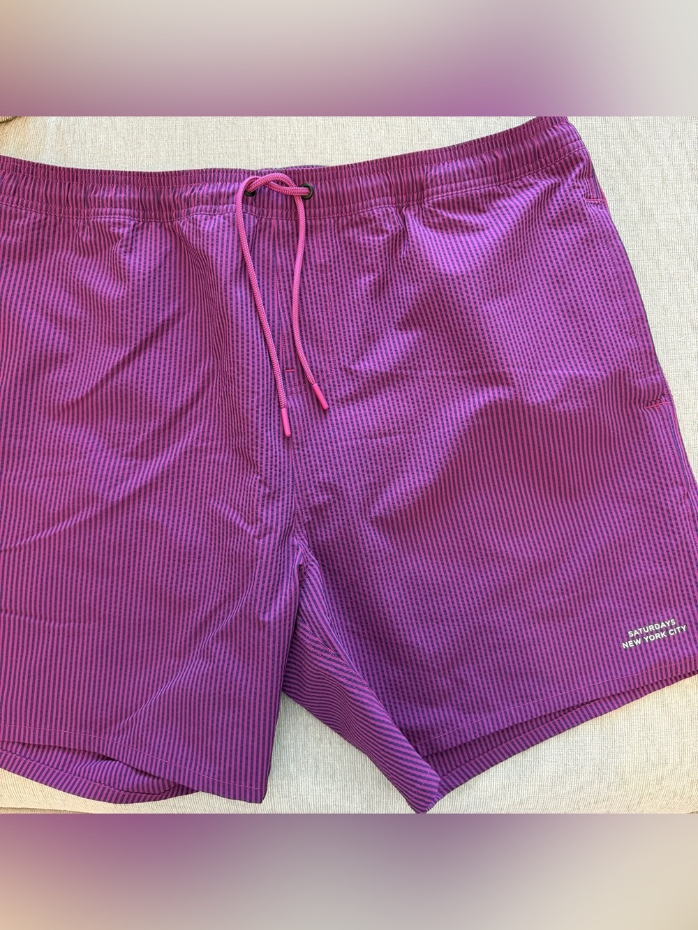 Saturdays New York City Purple Striped swim Shorts